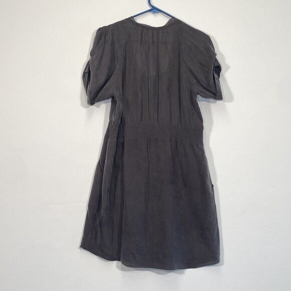 Rebecca Taylor Dress Size 6 Gray 100% Silk Scoop Neck Ruffle Mini - Picture 2 of 7